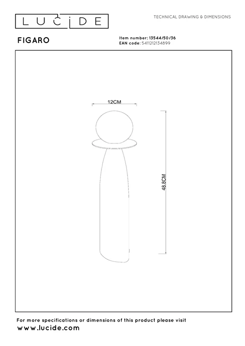 Lucide FIGARO - Tafellamp - Ø 12 cm, H 48 cm - 1xG9 - Grijs - technisch